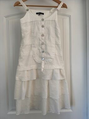 Cream Tiered Button-Front Sundress